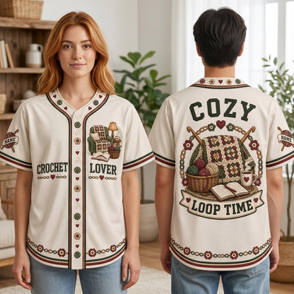 Personalized Crochet Lover Baseball Jersey – Custom Cozy Loop Time Gift for Crafters - mockup 1