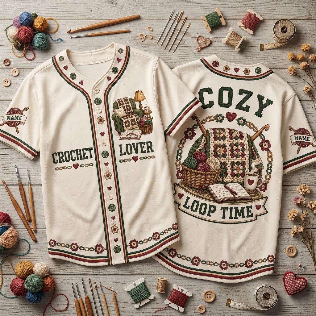 Personalized Crochet Lover Baseball Jersey – Custom Cozy Loop Time Gift for Crafters - mockup 2