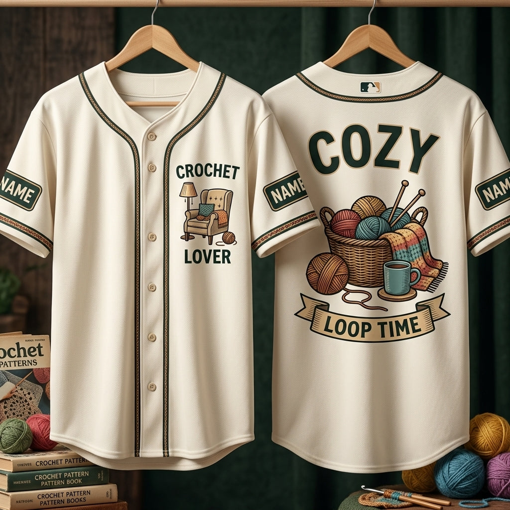 Personalized Crochet Lover Baseball Jersey – Custom Cozy Loop Time Gift for Crafters - mockup 3