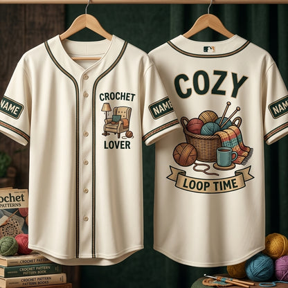 Personalized Crochet Lover Baseball Jersey – Custom Cozy Loop Time Gift for Crafters - mockup 3