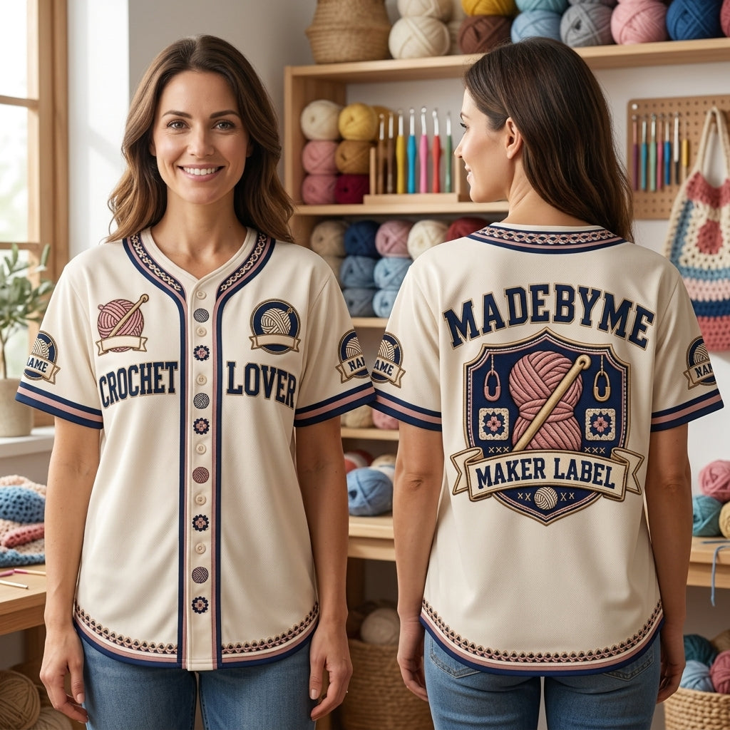 Custom Crochet Lover Baseball Jersey - Personalized Maker Label Jersey for Crafters - mockup 1