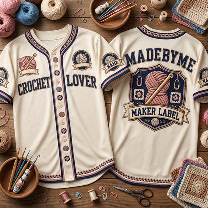 Custom Crochet Lover Baseball Jersey - Personalized Maker Label Jersey for Crafters - mockup 2