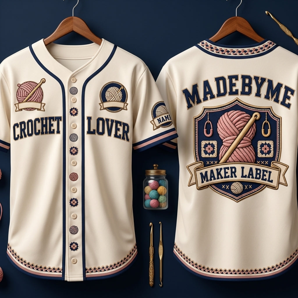 Custom Crochet Lover Baseball Jersey - Personalized Maker Label Jersey for Crafters - mockup 3