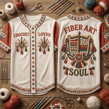 Personalized Crochet Lover Baseball Jersey - Fiber Art Soul Gift for Crafters - mockup 2