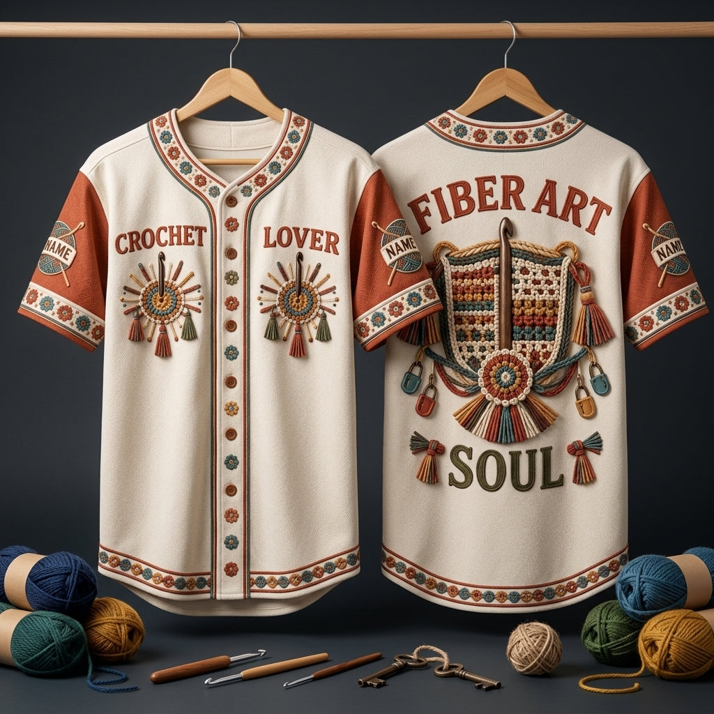 Personalized Crochet Lover Baseball Jersey - Fiber Art Soul Gift for Crafters - mockup 3