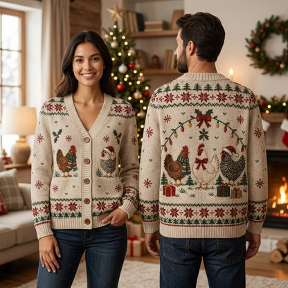 Festive Chicken Christmas Knitted Cardigan – Holiday Poultry Lover Gift - mockup 1