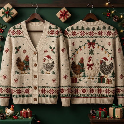 Festive Chicken Christmas Knitted Cardigan – Holiday Poultry Lover Gift - mockup 3