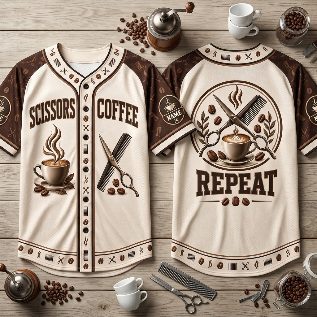 Personalized Scissors Coffee Hairdresser Baseball Jersey – Custom Stylist Gift - mockup 2
