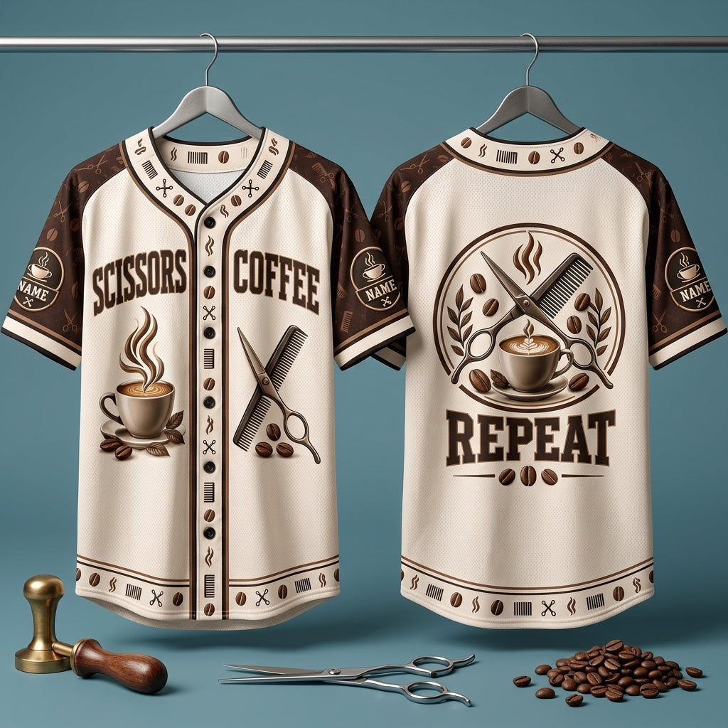 Personalized Scissors Coffee Hairdresser Baseball Jersey – Custom Stylist Gift - mockup 3