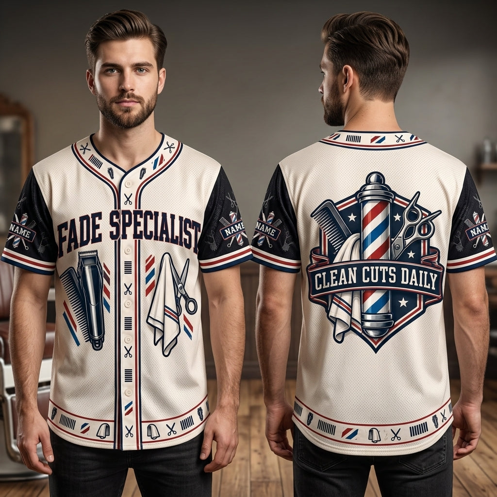 Custom Fade Specialist Barber Baseball Jersey – Professional Stylist Uniform - mockup 1
