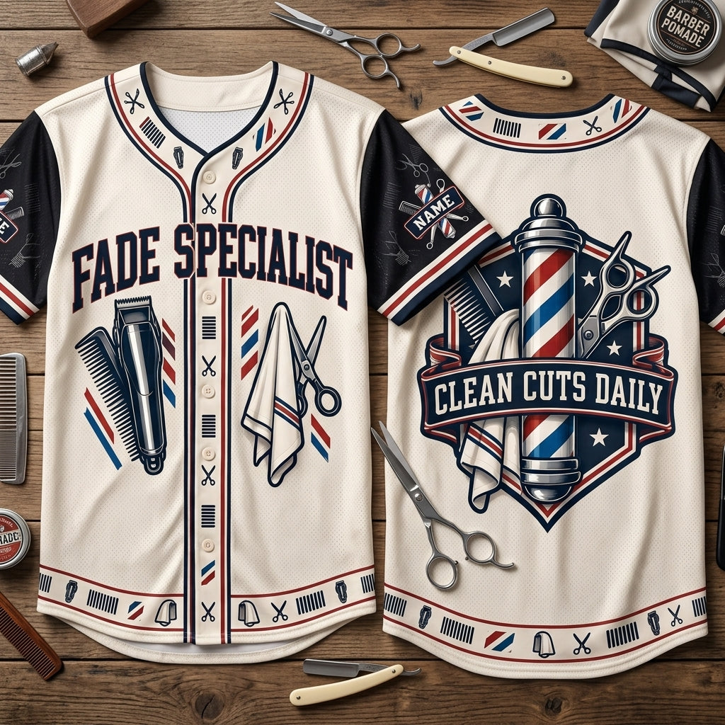 Custom Fade Specialist Barber Baseball Jersey – Professional Stylist Uniform - mockup 2