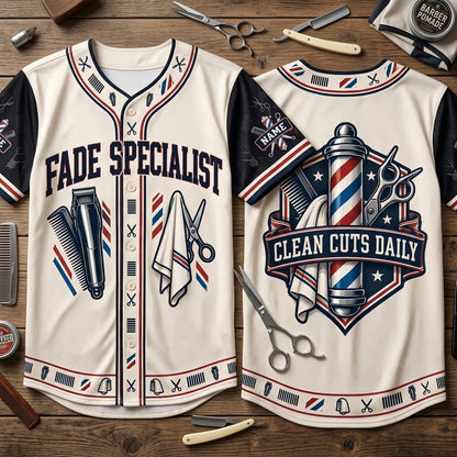 Custom Fade Specialist Barber Baseball Jersey – Professional Stylist Uniform - mockup 2
