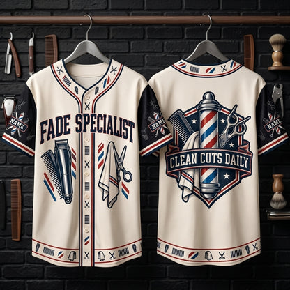 Custom Fade Specialist Barber Baseball Jersey – Professional Stylist Uniform - mockup 3