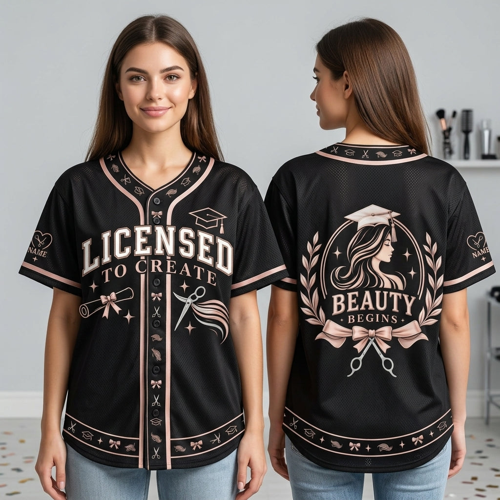 Custom Licensed Cosmetologist Graduation Baseball Jersey – Hair Stylist Gift - mockup 1
