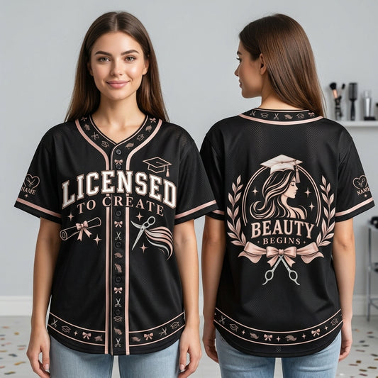 Custom Licensed Cosmetologist Graduation Baseball Jersey – Hair Stylist Gift - mockup 1