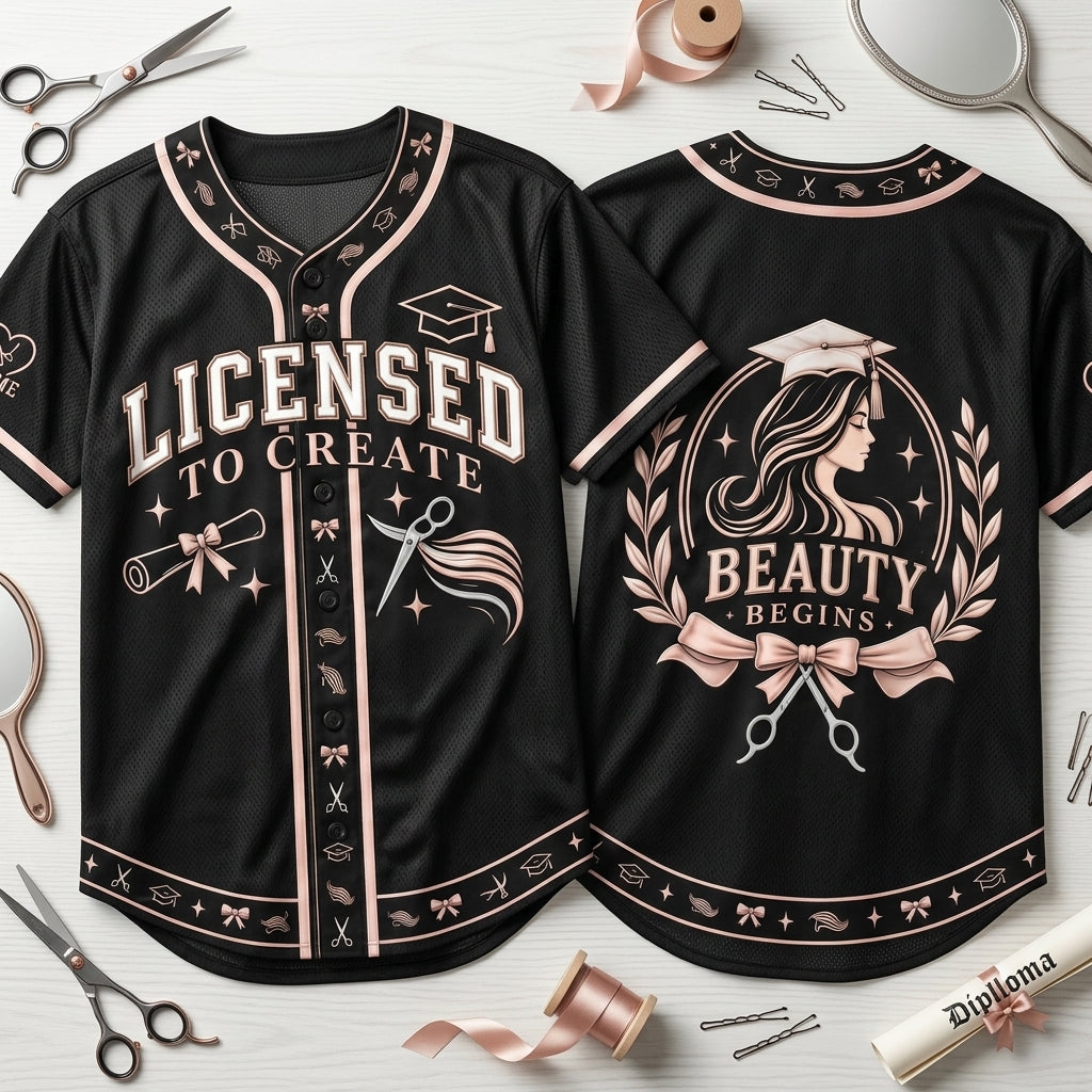 Custom Licensed Cosmetologist Graduation Baseball Jersey – Hair Stylist Gift - mockup 2
