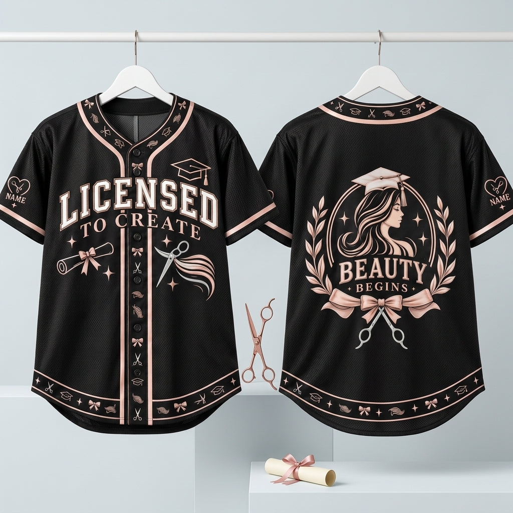 Custom Licensed Cosmetologist Graduation Baseball Jersey – Hair Stylist Gift - mockup 3