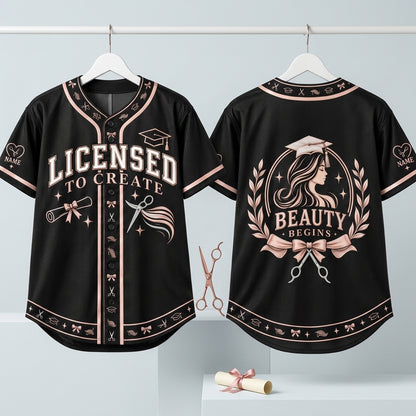 Custom Licensed Cosmetologist Graduation Baseball Jersey – Hair Stylist Gift - mockup 3