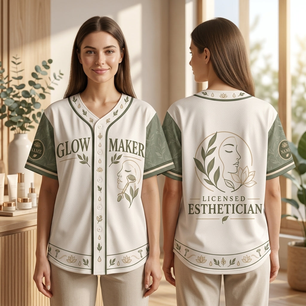 Custom Glow Maker Esthetician Baseball Jersey - Personalized Skincare Professional Uniform - mockup 1