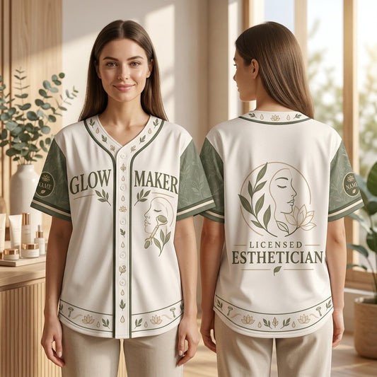 Custom Glow Maker Esthetician Baseball Jersey - Personalized Skincare Professional Uniform - mockup 1