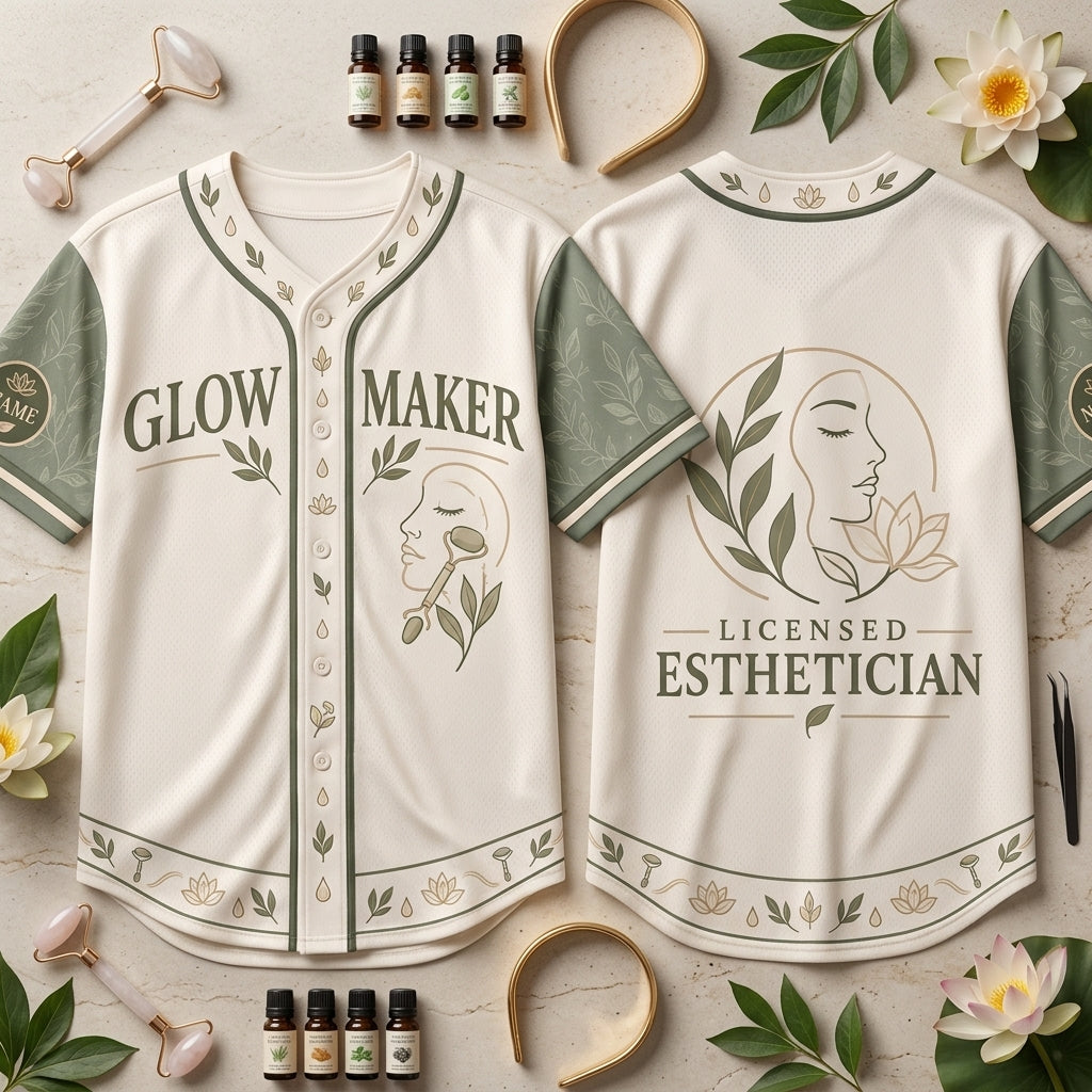 Custom Glow Maker Esthetician Baseball Jersey - Personalized Skincare Professional Uniform - mockup 2