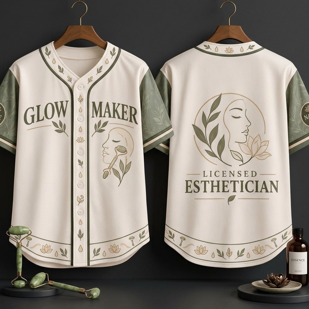 Custom Glow Maker Esthetician Baseball Jersey - Personalized Skincare Professional Uniform - mockup 3