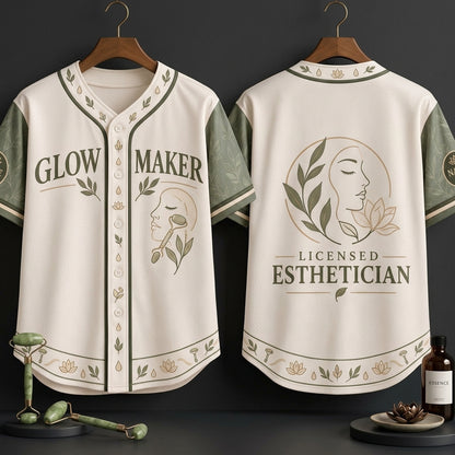 Custom Glow Maker Esthetician Baseball Jersey - Personalized Skincare Professional Uniform - mockup 3