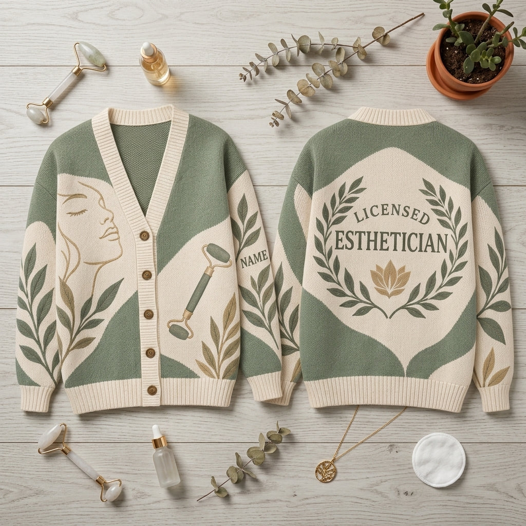 Personalized Glow Maker Esthetician Knitted Cardigan – Gift for Licensed Skin Care Professionals - mockup 2