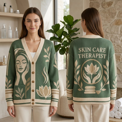 Personalized Skin Care Therapist Spa Knitted Cardigan for Estheticians - mockup 1