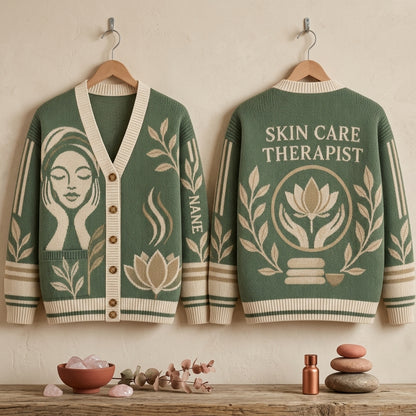 Personalized Skin Care Therapist Spa Knitted Cardigan for Estheticians - mockup 3