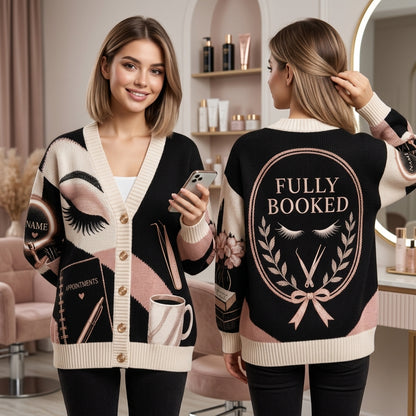 Personalized Lash Artist Appointment Booked Knitted Cardigan – Lash Tech Gift - mockup 1