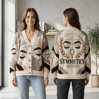Personalized Brow Artist Symmetry Queen Knitted Cardigan – Esthetician Gift - mockup 1