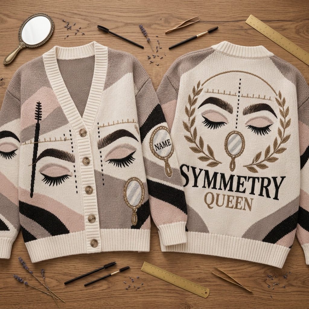 Personalized Brow Artist Symmetry Queen Knitted Cardigan – Esthetician Gift - mockup 2