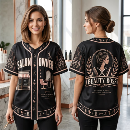Custom Salon Owner Beauty Boss Baseball Jersey – Personalized Hair Stylist Gift - mockup 1