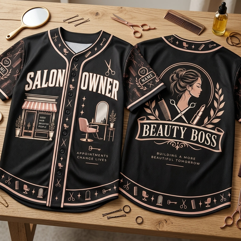 Custom Salon Owner Beauty Boss Baseball Jersey – Personalized Hair Stylist Gift - mockup 2