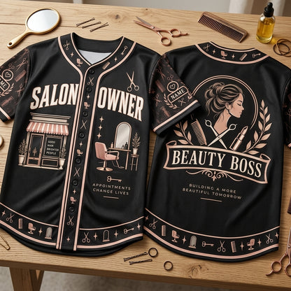 Custom Salon Owner Beauty Boss Baseball Jersey – Personalized Hair Stylist Gift - mockup 2