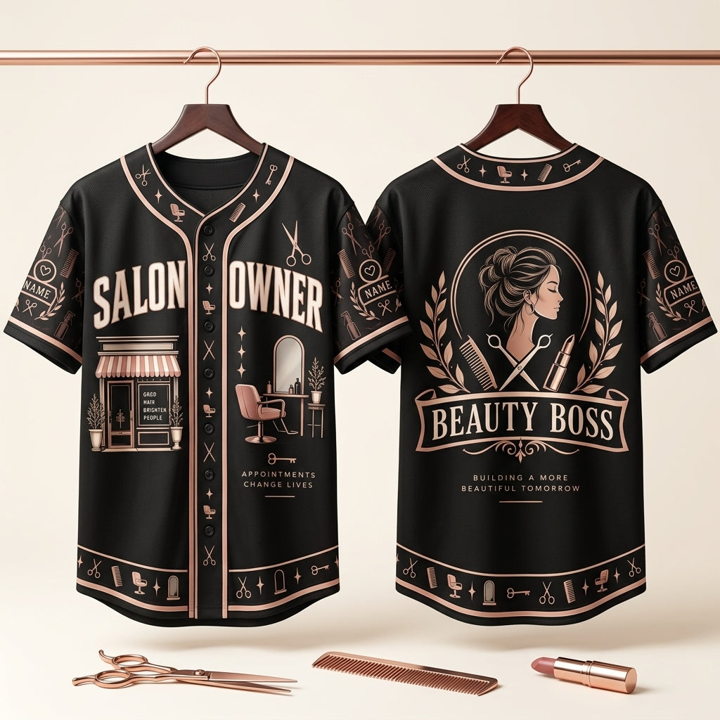 Custom Salon Owner Beauty Boss Baseball Jersey – Personalized Hair Stylist Gift - mockup 3