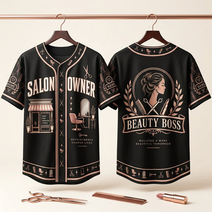 Custom Salon Owner Beauty Boss Baseball Jersey – Personalized Hair Stylist Gift - mockup 3