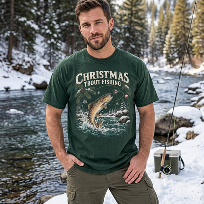 Christmas Trout Fishing T-shirt Sweatshirt Hoodie - Holiday Angler Gift - mockup 1