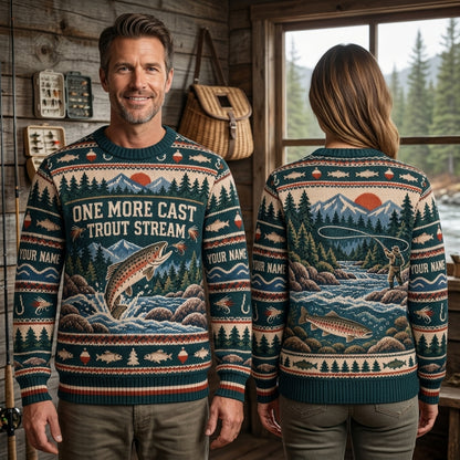 Personalized Fly Fishing Trout Stream Angler Ugly Sweater – Gift for Fishermen - mockup 1