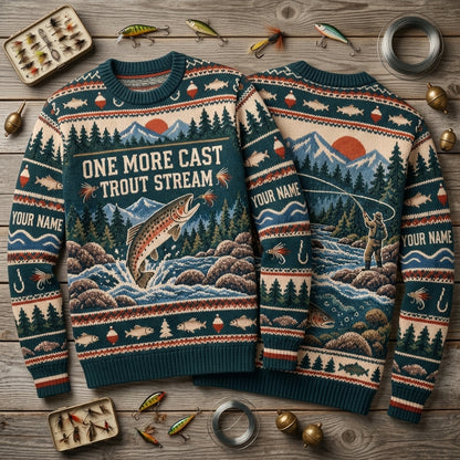 Personalized Fly Fishing Trout Stream Angler Ugly Sweater – Gift for Fishermen - mockup 2