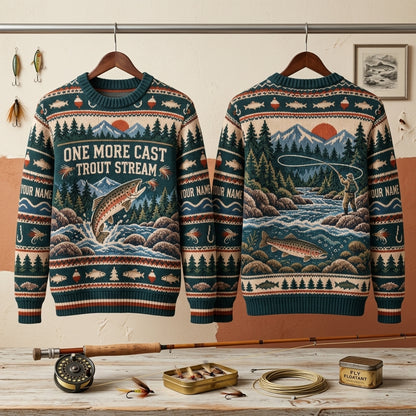 Personalized Fly Fishing Trout Stream Angler Ugly Sweater – Gift for Fishermen - mockup 3
