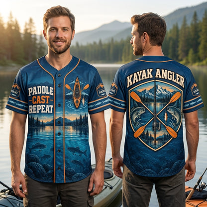 Custom Kayak Fishing Weekend Angler Baseball Jersey – Personalized Fisherman Gift - mockup 1