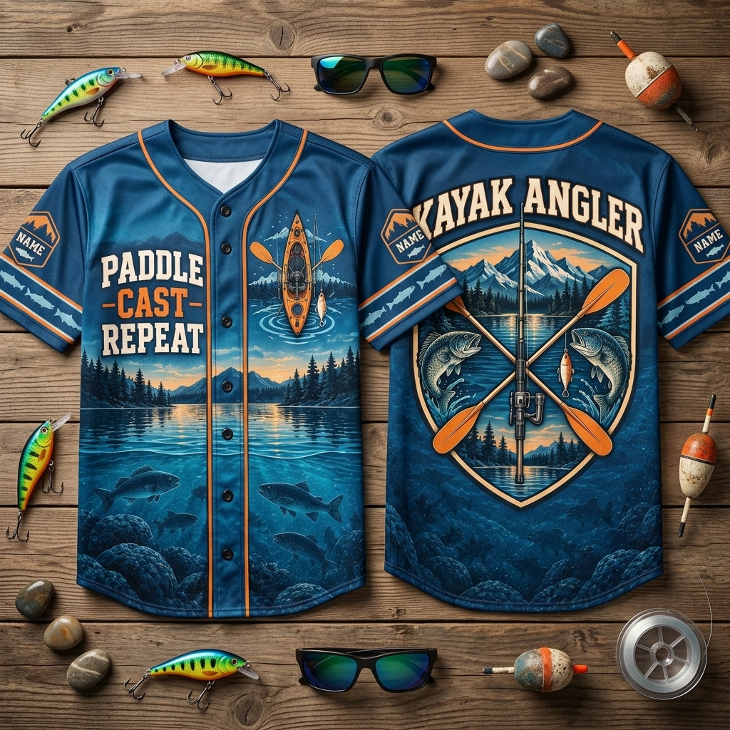 Custom Kayak Fishing Weekend Angler Baseball Jersey – Personalized Fisherman Gift - mockup 2