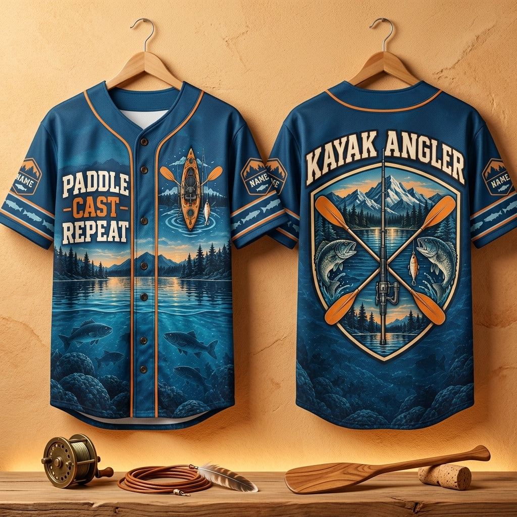 Custom Kayak Fishing Weekend Angler Baseball Jersey – Personalized Fisherman Gift - mockup 3