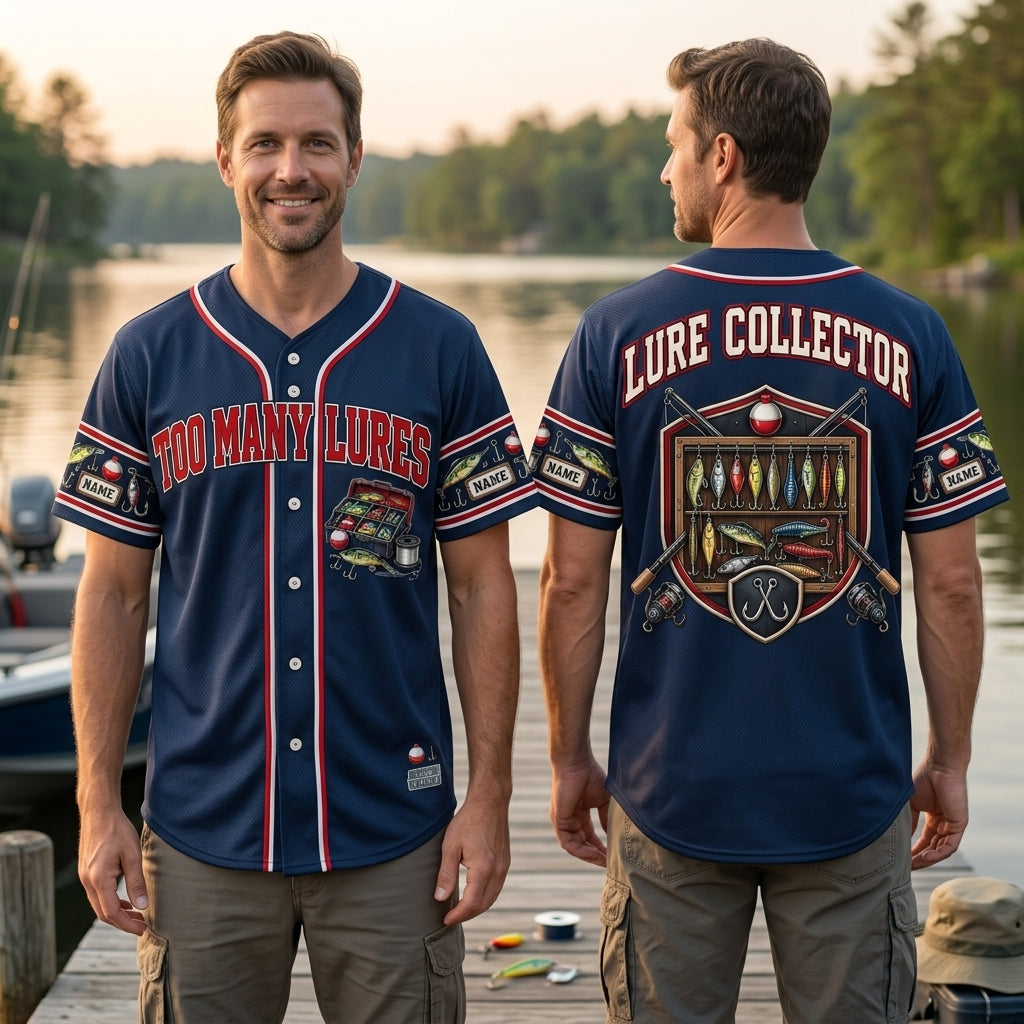 Custom Lure Collector Tackle Box Life Baseball Jersey - Personalized Fishing Gift for Men - mockup 1