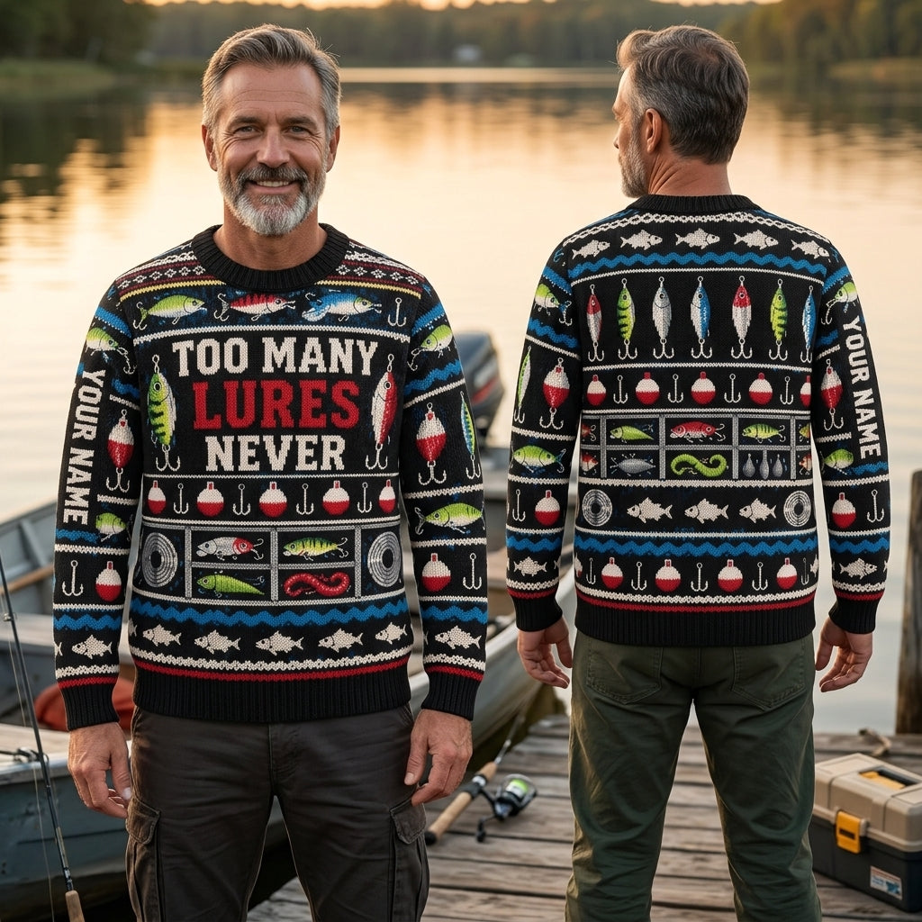 Personalized Lure Collector Tackle Box Life Ugly Sweater for Fishing Lovers - mockup 1