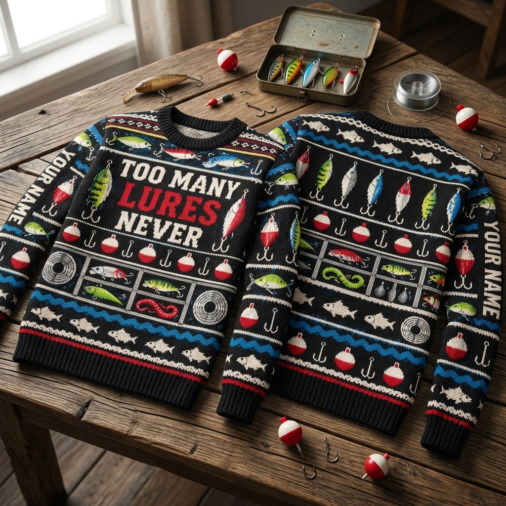 Personalized Lure Collector Tackle Box Life Ugly Sweater for Fishing Lovers - mockup 2