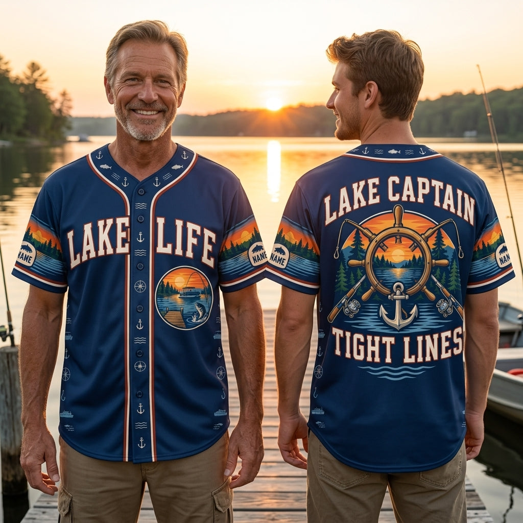 Personalized Lake Life Fishing Captain Baseball Jersey – Custom Nautical Gift for Anglers - mockup 1