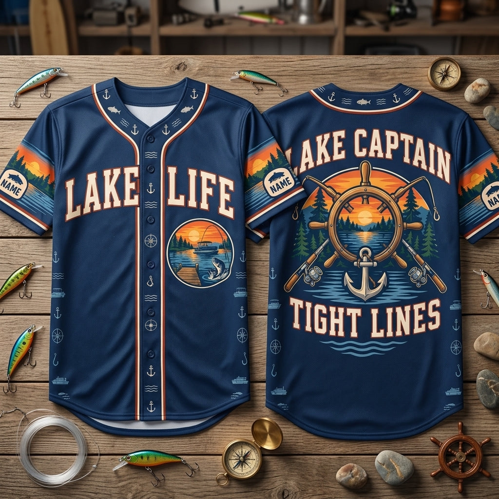 Personalized Lake Life Fishing Captain Baseball Jersey – Custom Nautical Gift for Anglers - mockup 2